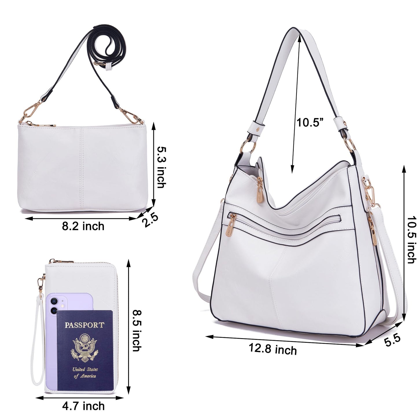 Womens Large Leather Hobo Handbag Ladies Fashion Tote Satchel Shoulder Crossbody Bags 3pcs Purses Set