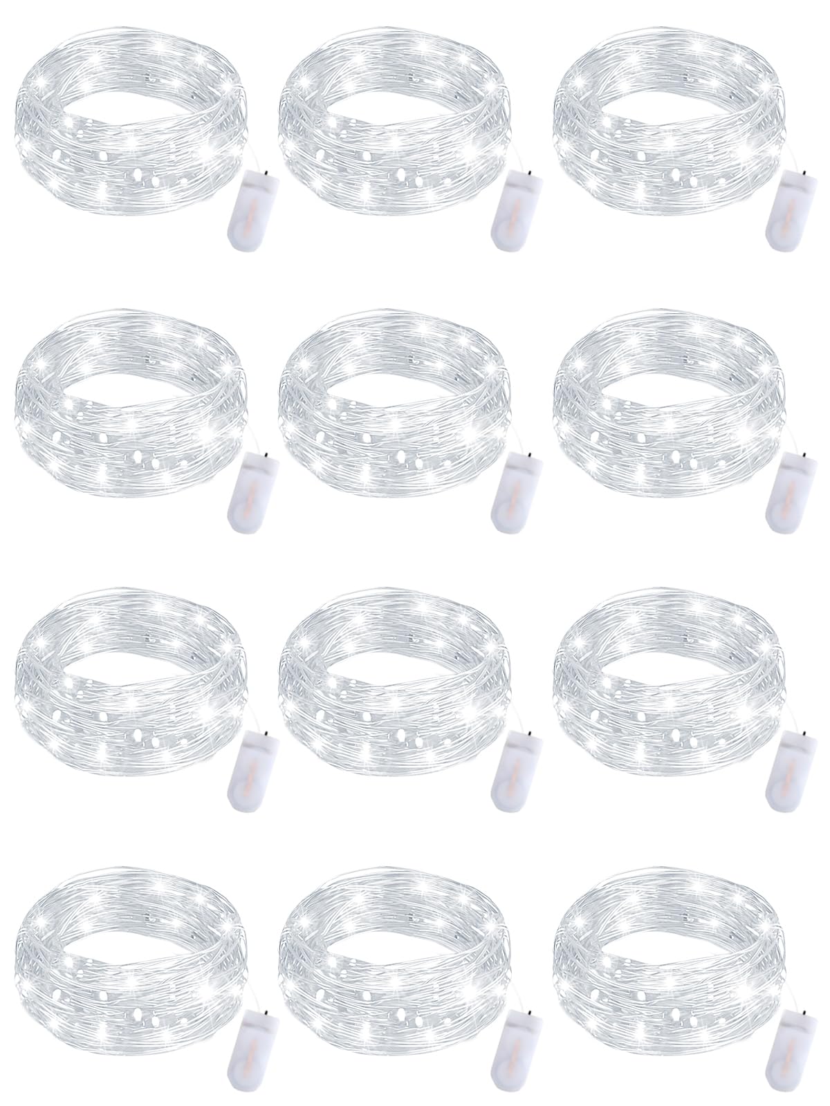 Fibevon Fairy Lights Battery Operated, 12-Pack 7.2ft w/20 LED Mini Lights Waterproof String Lights for Mason Jar/Centerpiece Table/Bedroom/Wedding/Valentines/Christmas/Outdoors/Indoor Decoration…