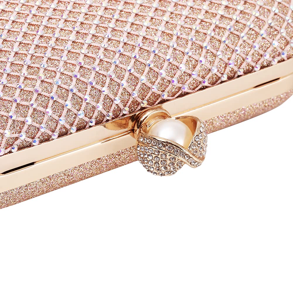 Mulian LilY M106 Glitter Clutch Purse For Women Sparkly evening bags Prom Party Handbag Rose Gold