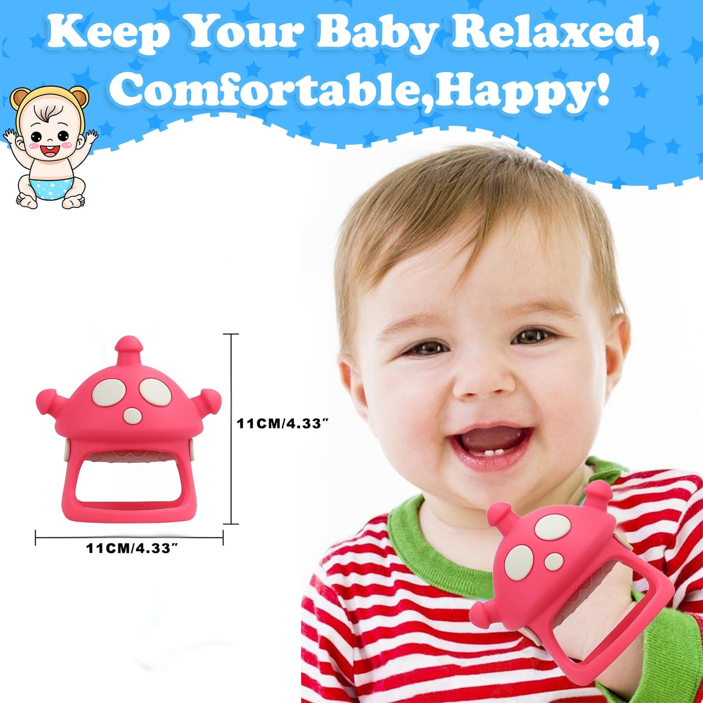 GUIGUZHJ Baby Teether Toys, 100% Silicone Baby Teether Mitten, Teething Glove Prevents Finger Sucking, Bite Toys Chew Toys for Babies Gum Relief, Pink