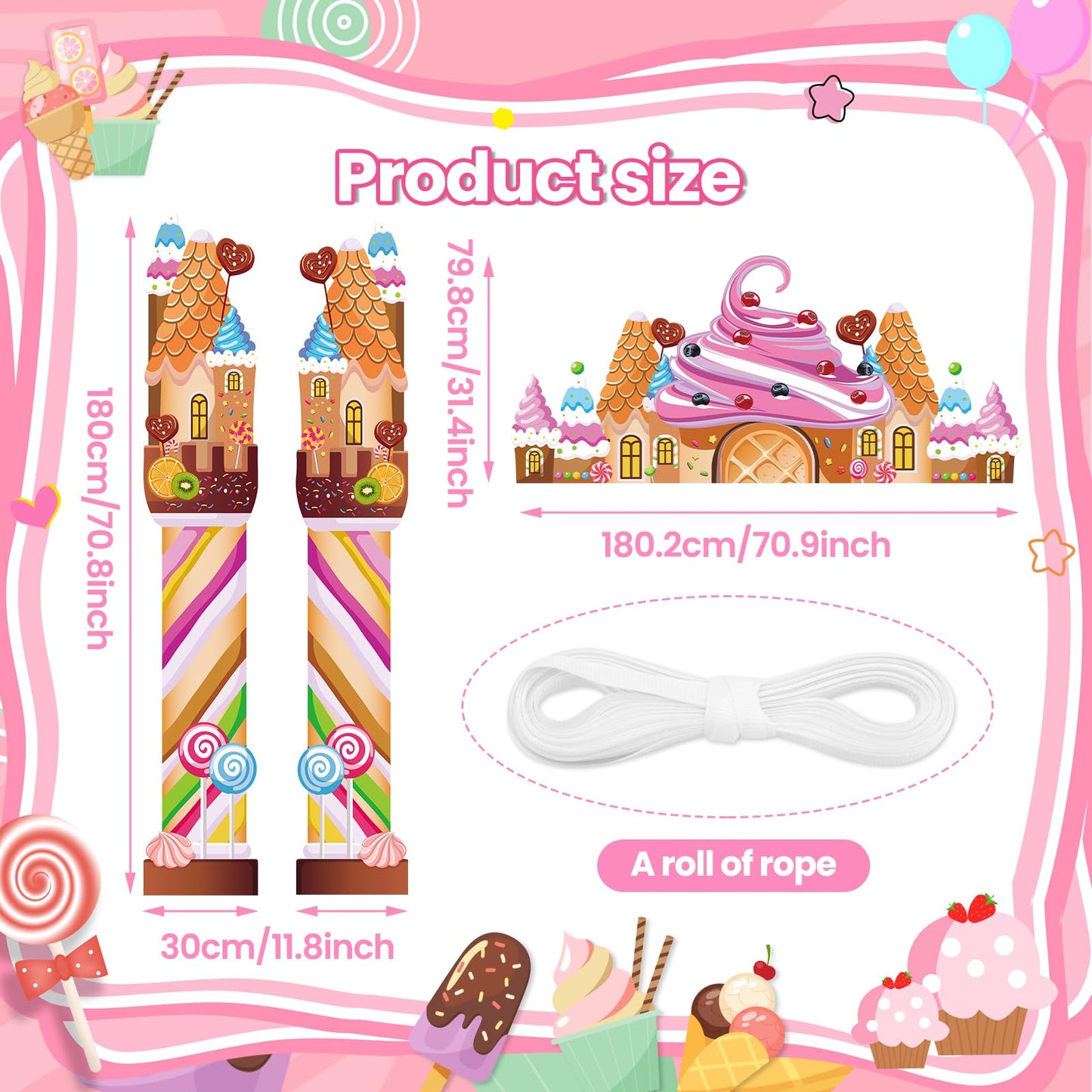 3 Pcs Candyland Party Decorations Door Banner Sweet Candy Porch Hanging Banner Pink Lollipop Signs Awning Backdrop for Christmas Baby Shower Birthday Party Supplies Photo Prop Indoor Outdoor