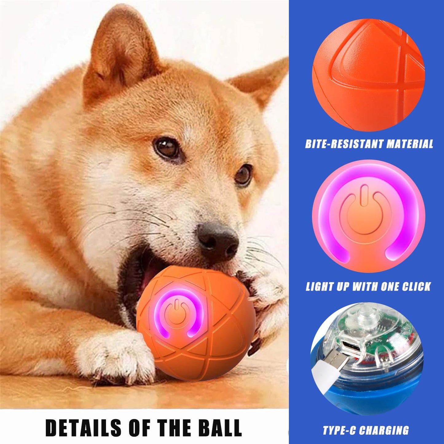 GROTOLY 2Pcs Shaking Dog Ball Toy Blue and Orange Shaky Vibrating Ball Automatic Moving Toy for Dogs