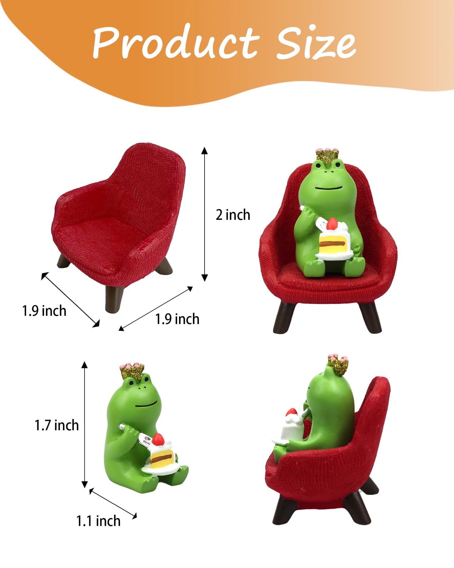 Refintural Miniature Frog Eating Cake Figurine - Funny Frog Sculpture for Shelf, Desk Decoration - Perfect Cute Frog Gift for Frog Lovers(Red Sofa)