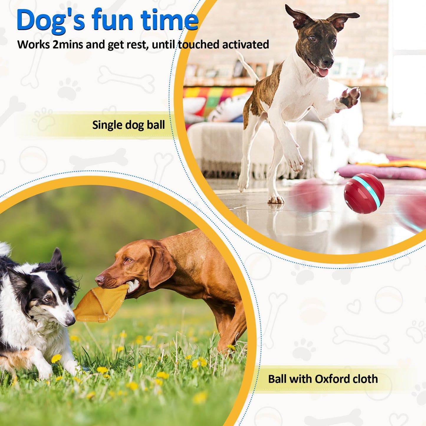 BENTOPAL Interactive Dog Balls with Motion Activated, Wicked Ball Squeaky Dog Toy Oxford Bag Keep Dogs Busy (Red Ball)