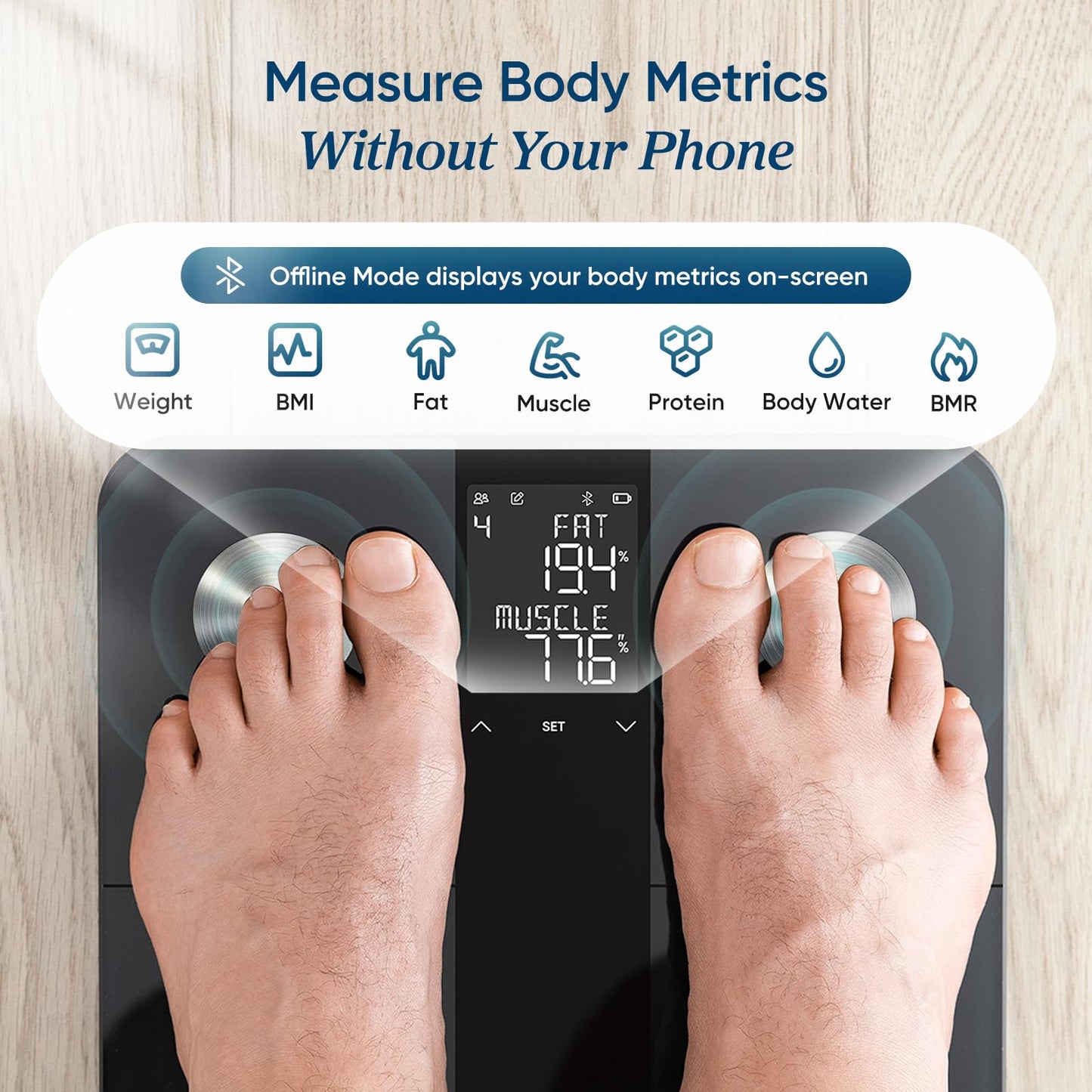 Etekcity Upgraded Smart Scale for Body Weight, FSA HSA Store Eligible, Bathroom Digital Scale with BMI, Body Fat, Muscle Mass, 13 Metrics with a Large Display, Support Offline Mode and Apps Connection