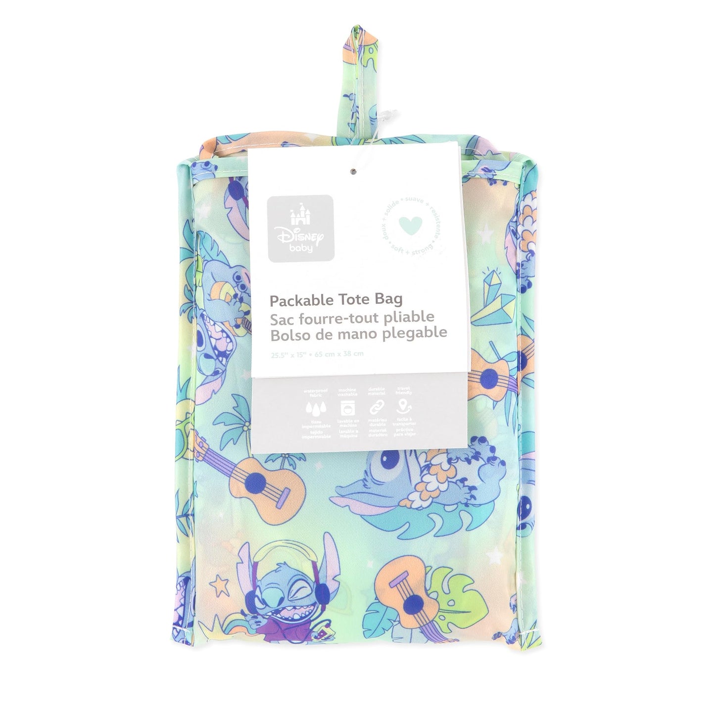 Bumkins Reusable Grocery Shopping Tote Bag for Women, Large Boho Style with Handles, Foldable, Washable, Shoulder Straps (Disney Stitch)