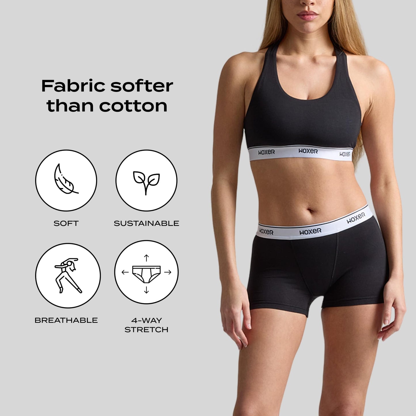 Woxer Womens Boxers - Star 3" Boy Shorts Underwear for Women - Boxers for Women Black