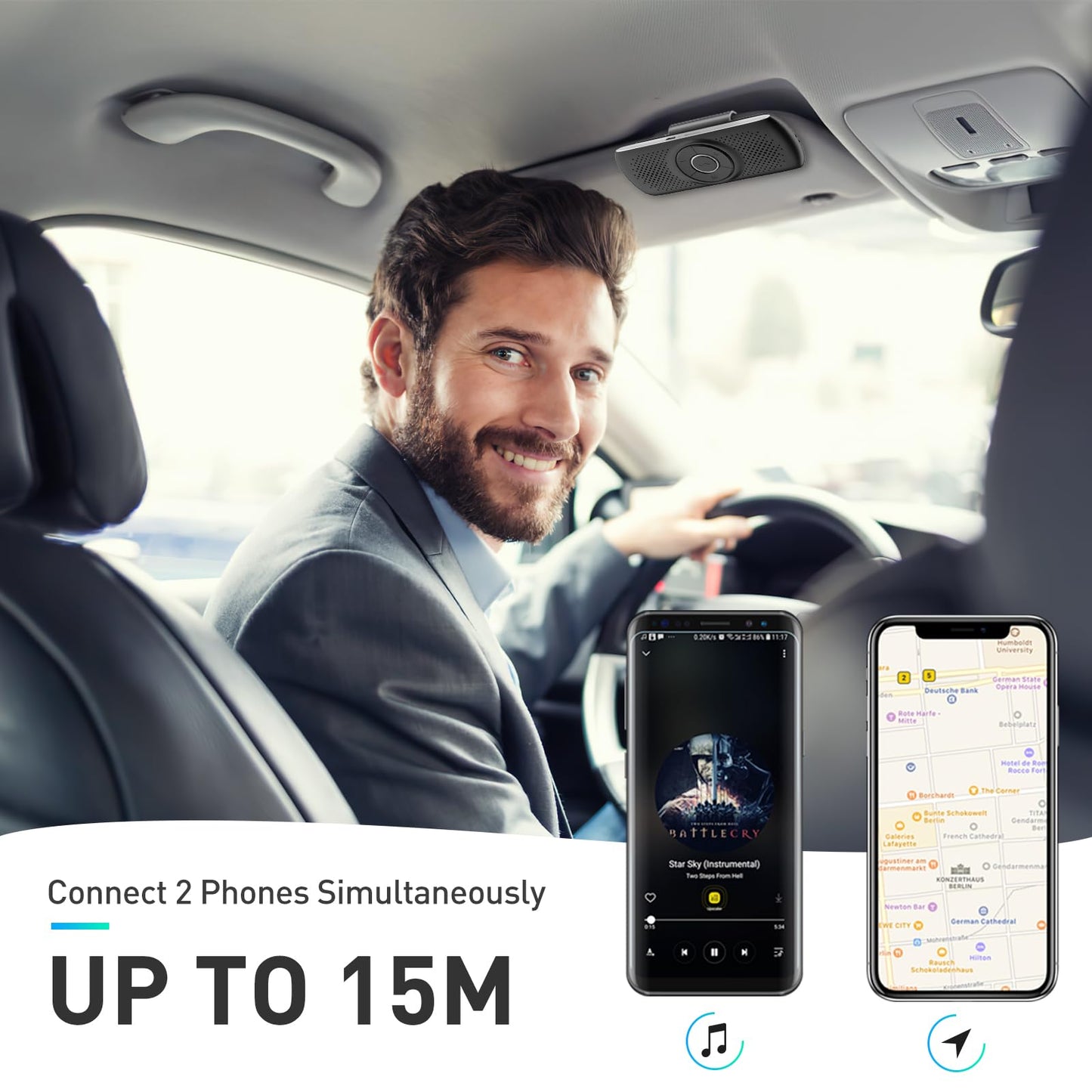 AGPTEK Car Speaker with Bluetooth 5.0, Hands Free Phone Kit for Calls, GPS & Music with TF Card Slot, Motion Auto On, Siri Google Assistant Support Wireless Car Visor Clip Speakerphone