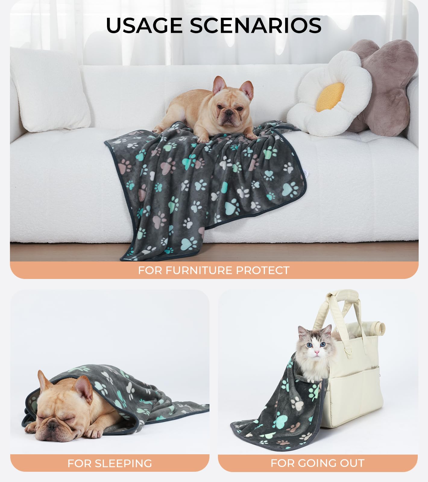 Luciphia 1 Pack 6 Dog Blankets Cat Soft Fluffy Fleece Pet Blanket Warm Cute Print Design Puppy Kitten Doggy Paw Small(23"x16")