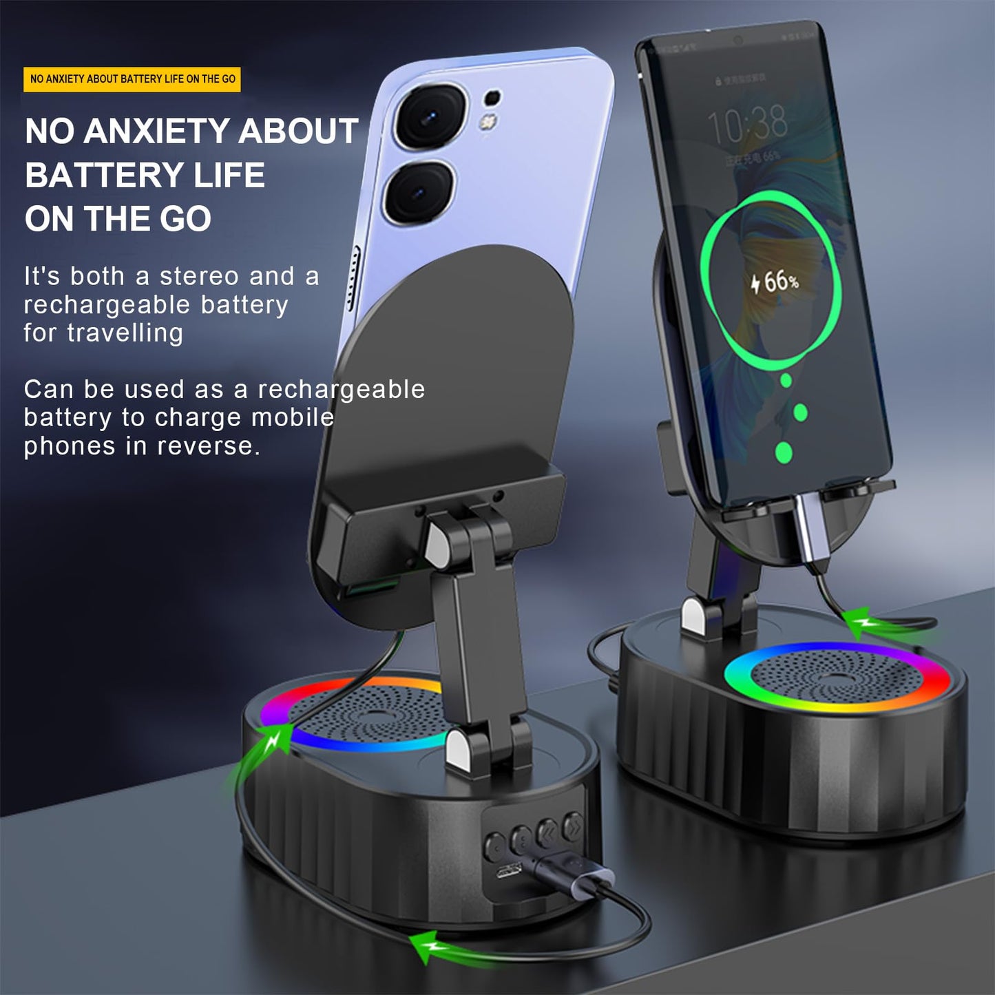 Cell Phone Stand with Wireless Bluetooth Speaker,Induction Speaker HD Surround Sound for Home and Outdoor,Compatible with iPhone/ipad/Samsung Galaxy