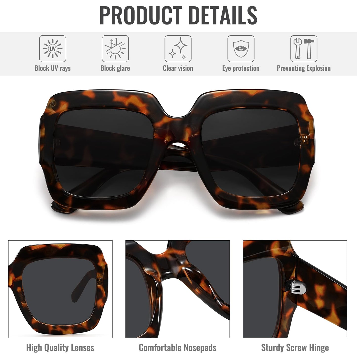 STORYCOAST Luxury Oversized Square Sunglasses for Women - Retro Big Frame Lightweight Shades, UV400 Protection Wide Frame for Vacation, Beach & Party (S0178)