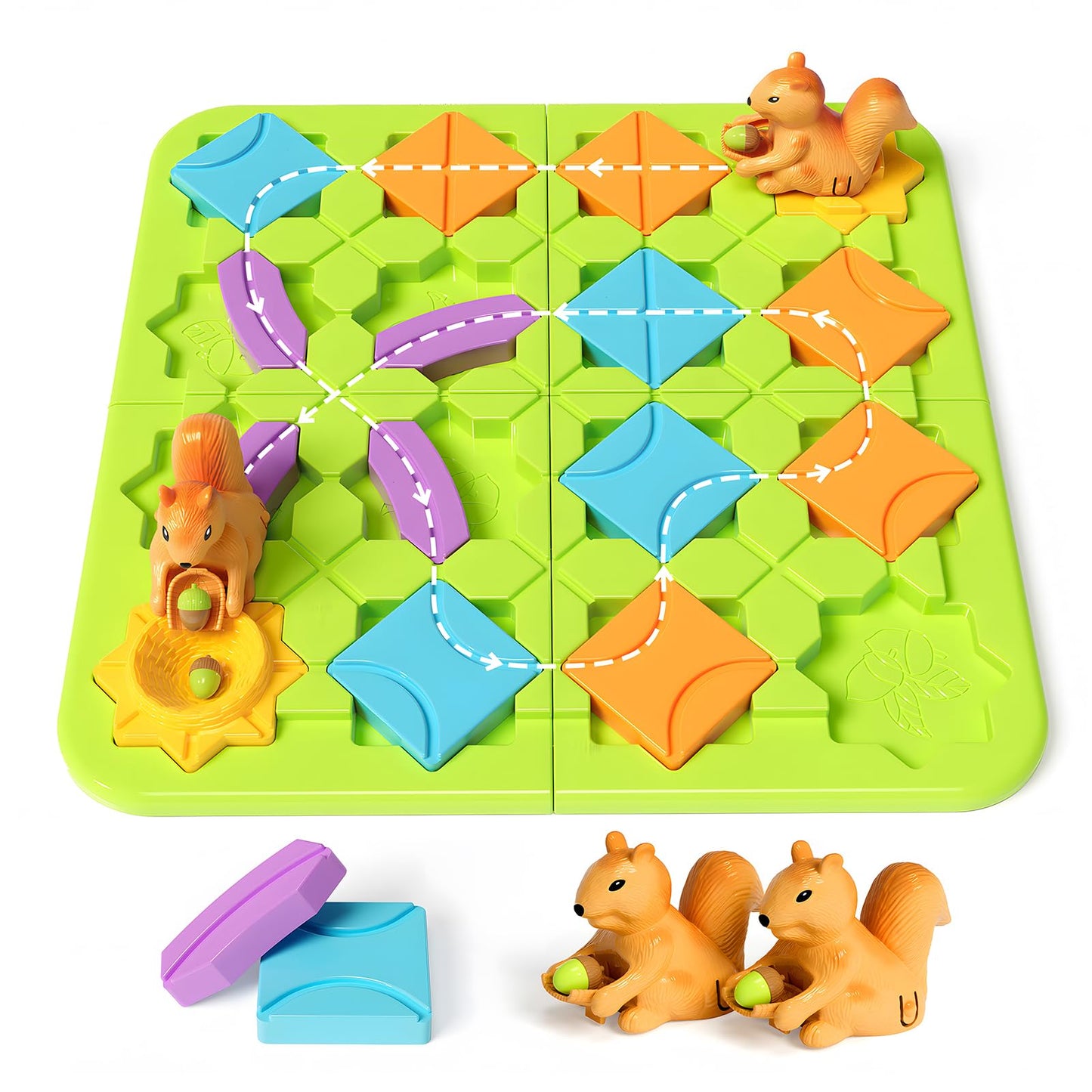 STEM Board Games Kids Toys, Maze Brain Teaser Puzzles Learning Games for Kids Ages 4-8 118 Challenges 5 Difficulty Levels Squirrel Logic Track Building Blocks, Educational Montessori Birthday Gifts