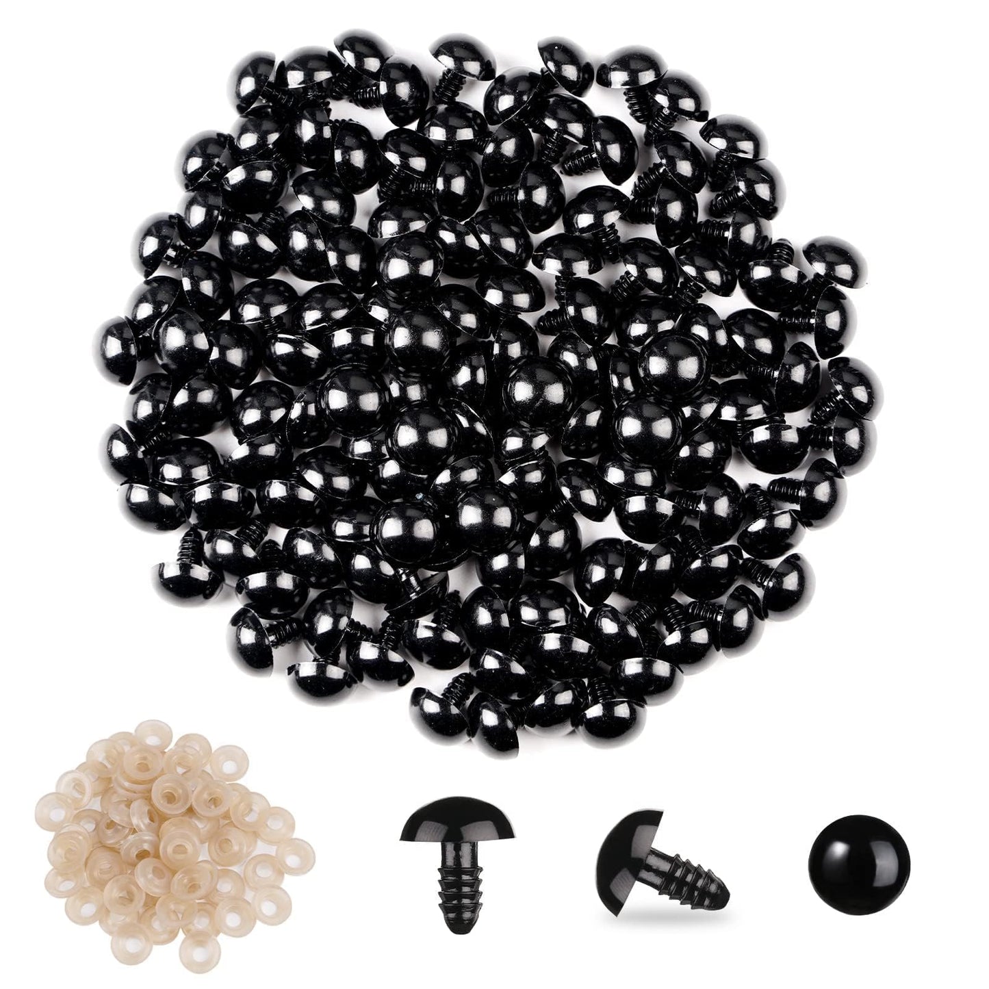 Vanblue Safety Eyes 260PCS 9mm Plastic Black Craft Eyes with Washers Teddy Bear Eyes for Amigurumi Stuffed Animals Crochet Toys Crafts Making Halloween Decorations