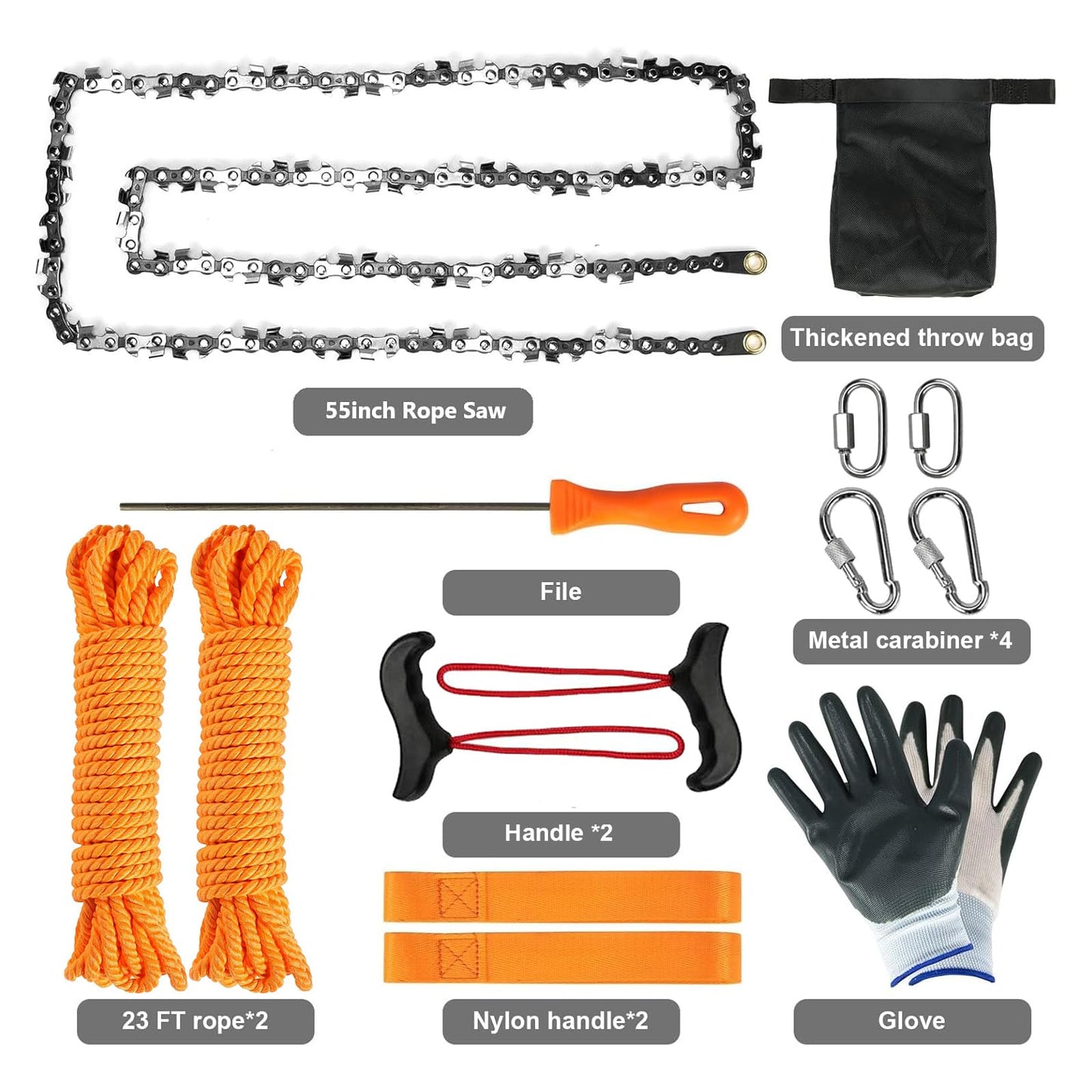 Premium 55 Inch High Limb Rope Saw with Two Ropes,70 Sharp Teeth Blades on Both Sides-Best Folding Pocket Chain Saw for Camping,Field Survival Gear,Hunting.
