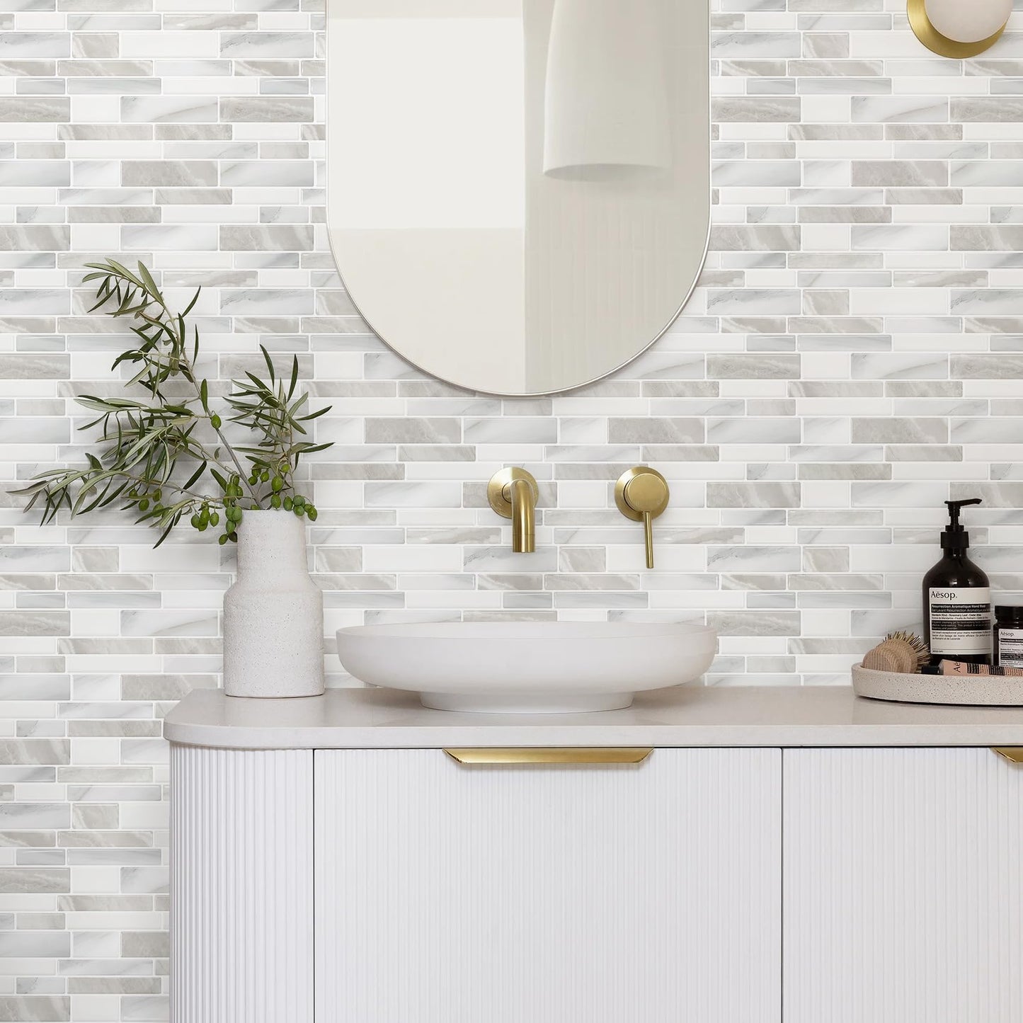 STICKGOO Thicker Design Peel and Stick Tile Backsplash, 12”×12” Stick on Backsplash for Kitchen, Self Adhesive Tile Stickers for Kitchen Backsplash and Bathroom(10 Sheets, Glossy Beige Gray)