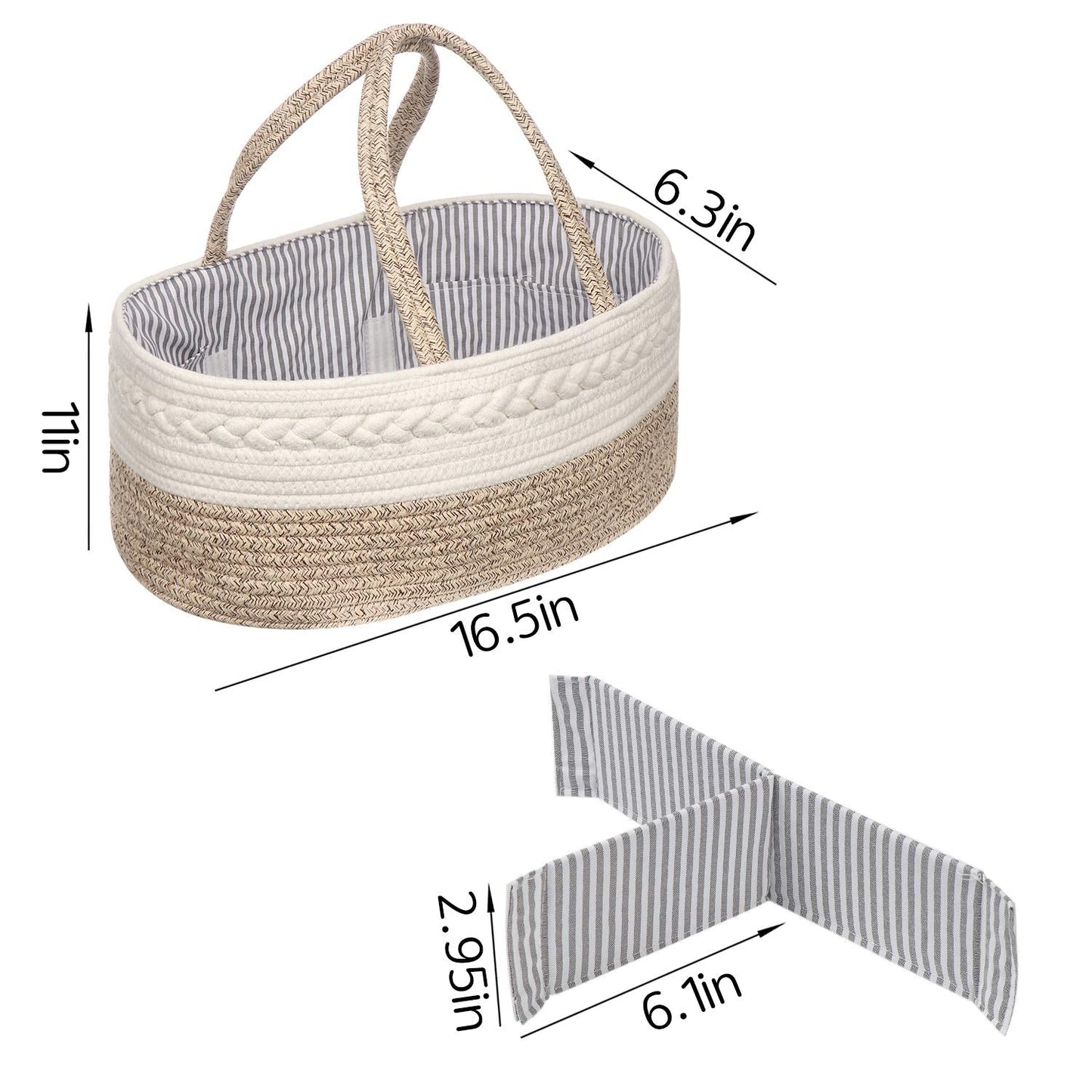 maxgoods Baby Diaper Caddy Organizer -100% Cotton Baby Basket Bin with Removable Divider -Portable Tote Bag Storage Basket for Boy & Girl Nursery Organization (White & Yellow Variegated)