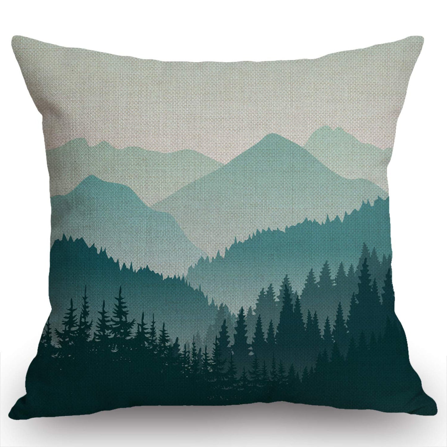 Swono Beautiful Green Mountain Landscape Rustic Farmhouse Style Decorative Throw Pillow Cover Cushion Case for Sofa Couch Housewarming Present Home Decor Cotton Linen 18" x 18" Inch