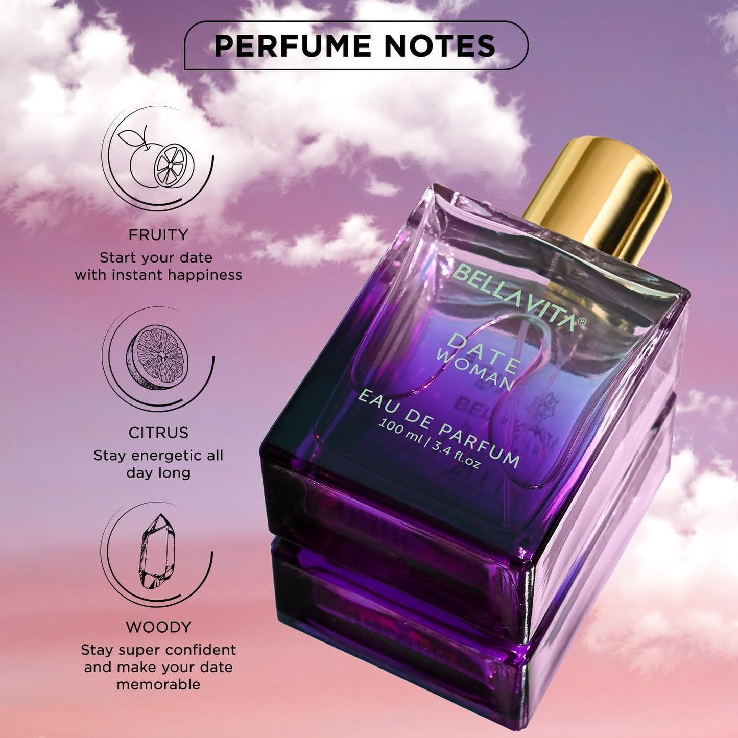 Bella Vita Luxury Date Eau De Parfum Floral, Fruity and Spicy Perfume, Long Lasting EDP Fragrance for Women 100 ml