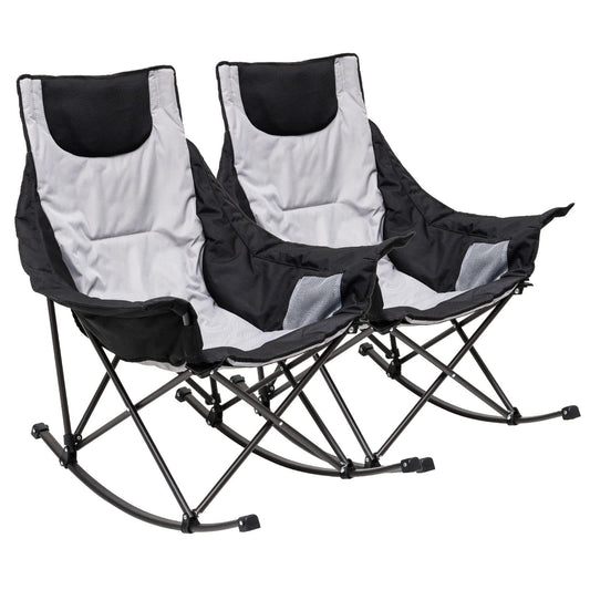 SUNNYFEEL Rocking Camping Chair, Luxury Padded Recliner, Oversized Folding Lawn Chair with Pocket, Heavy Duty for Outdoor/Picnic/Lounge/Patio, Portable Camp Rocker Chairs with Carry Bag