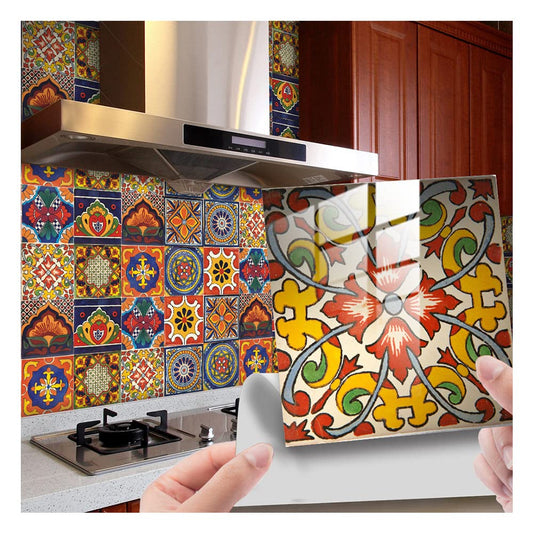 20 Pcs 4"×4" Tile Stickers Peel and Stick, Self Adhesive Waterproof Removable Mandala Style Tiles Backsplash for Kitchen Bathroom Furniture Staircase DIY Home Decor (4"×4", TS295)