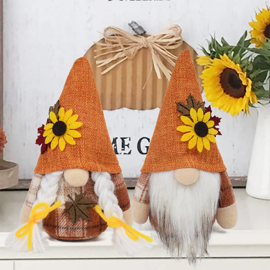 Vytina 2 PCS Autumn Gnomes Fall Decoration Harvest Thanksgiving Handmade Scandinavian Tomte Tiered Tray Decor Maple Leaf Sunflower Gnome Plush Festival Home Decor