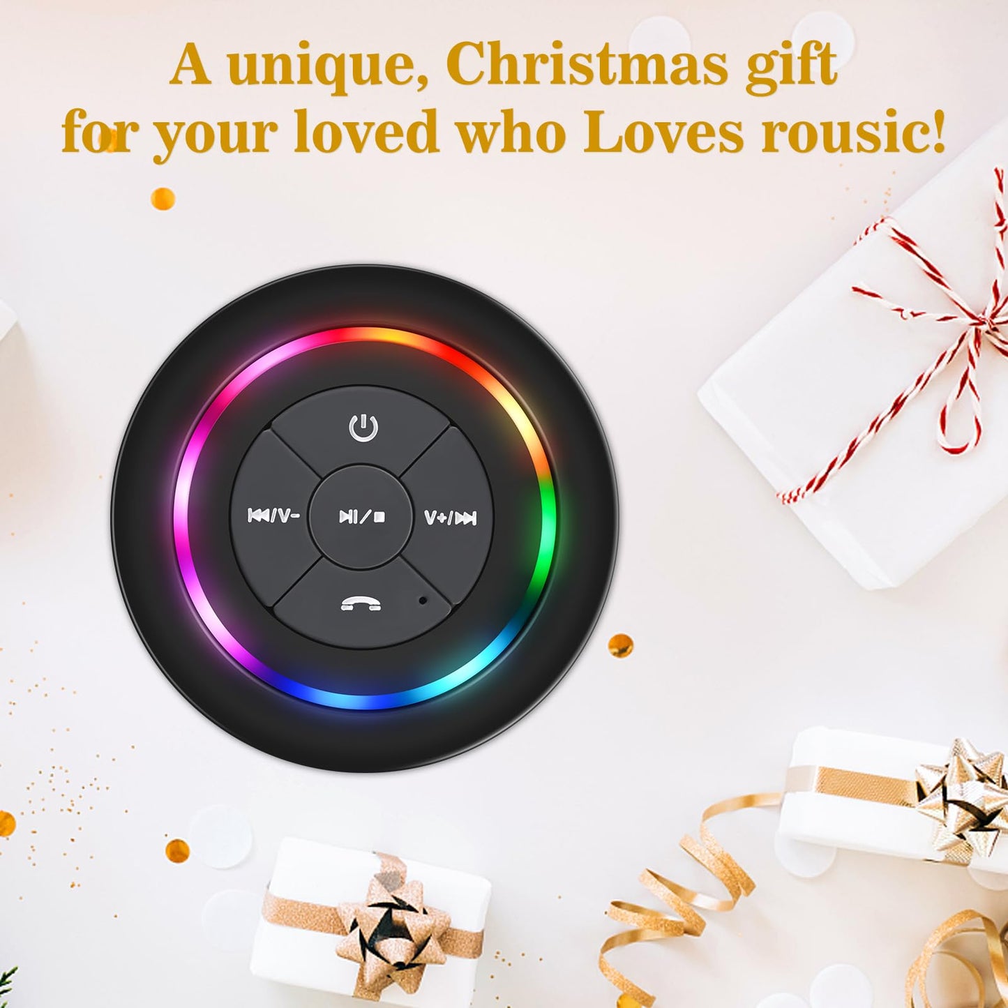 TDLIRH Bluetooth Waterproof Shower Speaker, Portable Wireless Speaker with Suction Cup, Colorful Lights, Teen Gift Idea for Shower, Bathroom, Pool, Beach