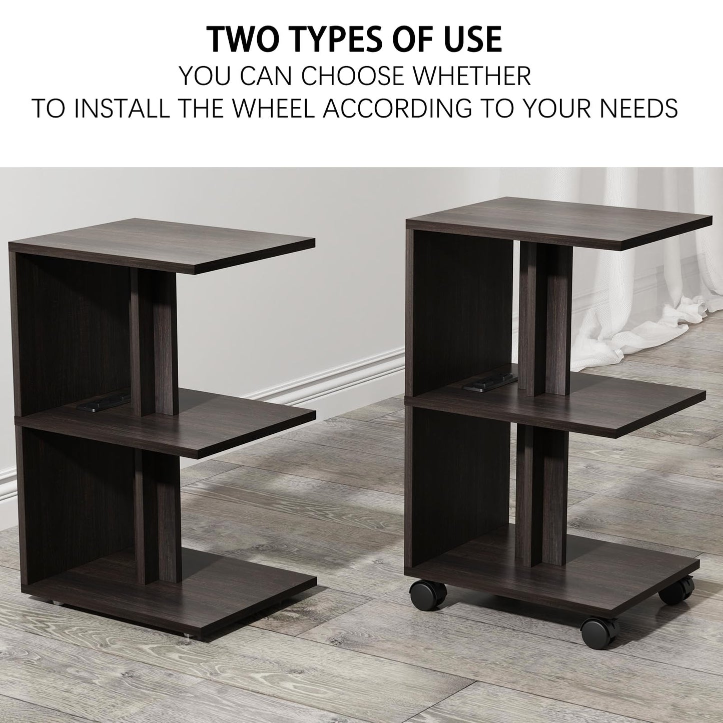 BHAODEAL 1 Pack Night Stand with Charging Station, Bedside Table for Couch, USB Ports and Outlet, Side/End Table with 3-Layer Storage Shelves for Small Spaces, Living Room, Bedroom, Bedside (Brown)