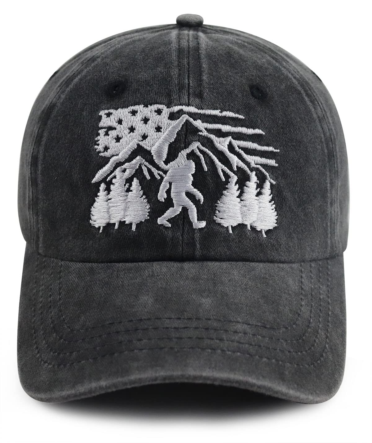 Bigfoot Hats for Men Women, Funny Adjustable Washed Cotton Embroidered Wild Big Foot Sasquatch Baseball Cap
