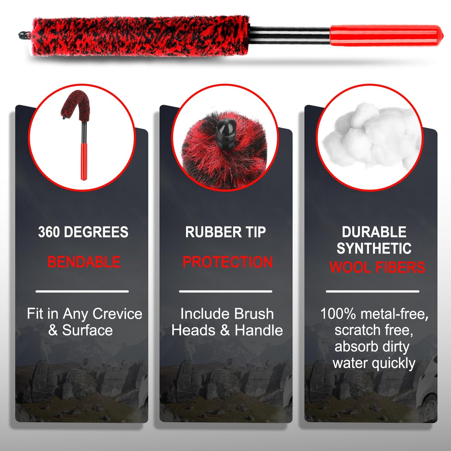 Fitosy Car Wheel Rim Tire Brush Set, Detailing Wash Kit, Long Soft Detail Brushes Accessories Tool for Automotive Cleaning Wheels, Interior,Exterior,Dirty Tires