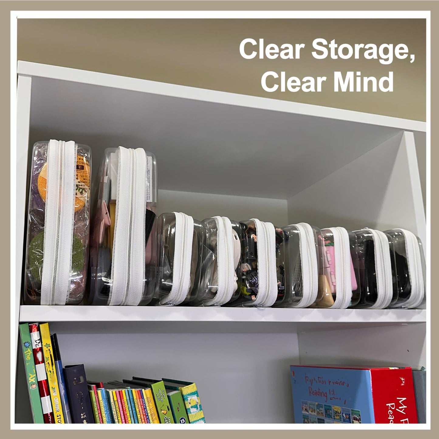 WELPIRT 4 pcs Clear Zipper Pouches,Hard Shell Zipper Case, Toiletry Bag for Travel, CLear Diaper Bag, Toiletry Pouch, Travel Organizer, Clear Cosmetic Bag,Toy Storage Bins (M+3S)