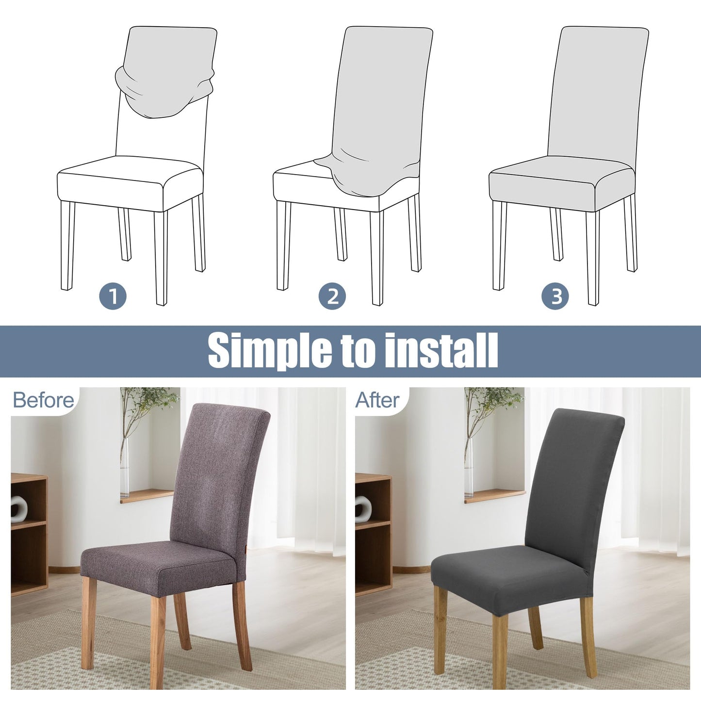 BIETYONE Dining Chair Cover,Dining Room Chair Covers Set of 6,Stretch Kitchen Chair Cover,Washable Dining Chair Cover,Parsons Chair Slipcovers Protective,for Home,Restaurant,Banquet(Gray)