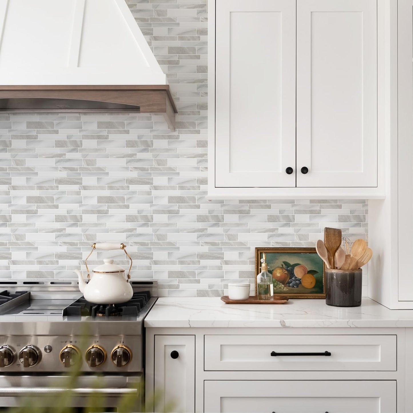 STICKGOO Thicker Design Peel and Stick Tile Backsplash, 12”×12” Stick on Backsplash for Kitchen, Self Adhesive Tile Stickers for Kitchen Backsplash and Bathroom(10 Sheets, Glossy Beige Gray)