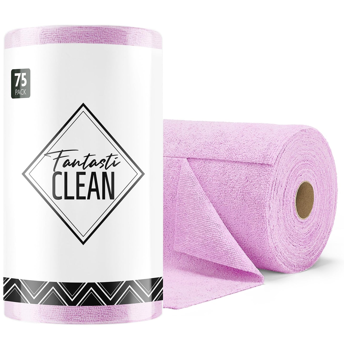 Fantasticlean Microfiber Cleaning Cloth Roll -75 Pack, Tear Away Microfiber Towels, 12" x 12", Reusable, Washable, Scratch Free, Ultra Absorbent Dish Rags for Car, Home, Garage or Shop (Purple)