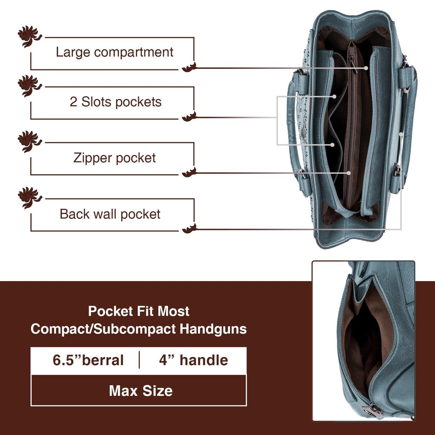 LAVAWA Tote Bag for Women Large Western Purse Ladies Top Handle Shoulder Handbags Vintage Embossed Concho Studs (Blue)