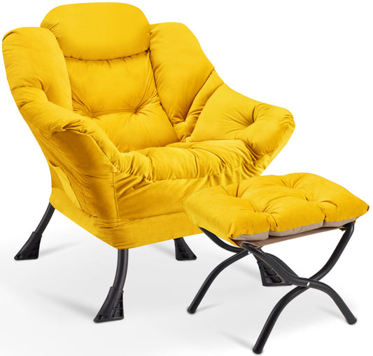 Avocahom Accent Lazy Chair with Ottoman,Leisure Sofa Armchair with Footrest,Oversized Reading Chair for Bedroom,Dorm Room,Living Room,Courtyard,Office,Yellow