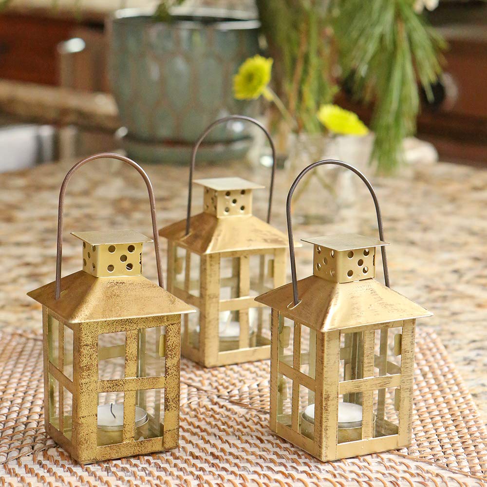 Kate Aspen Vintage Antique Gold Distressed Small Mixed 5 Inch Lantern
