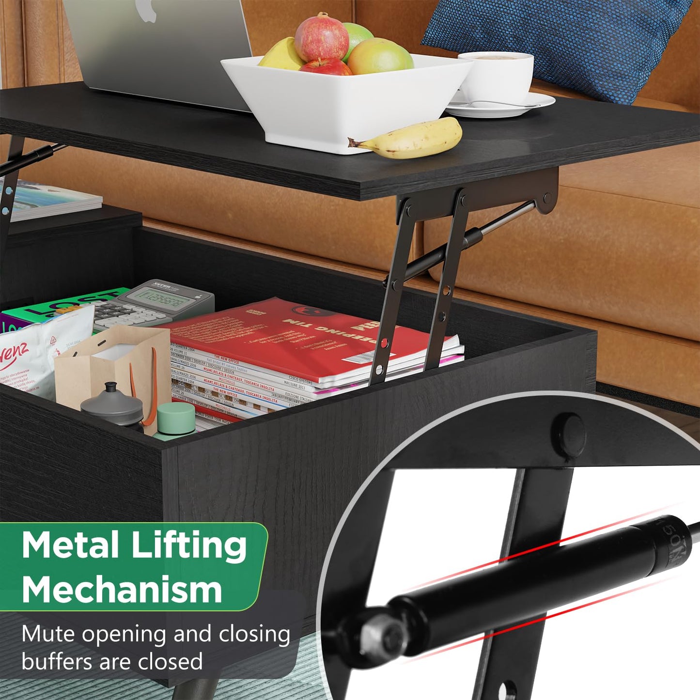 PayLessHere Lift Top Coffee Table with Adjustable Storage and Hidden Compartment Small Wood Coffee Table Center Table for Home Living Room Office Apartment Reception Room,Black