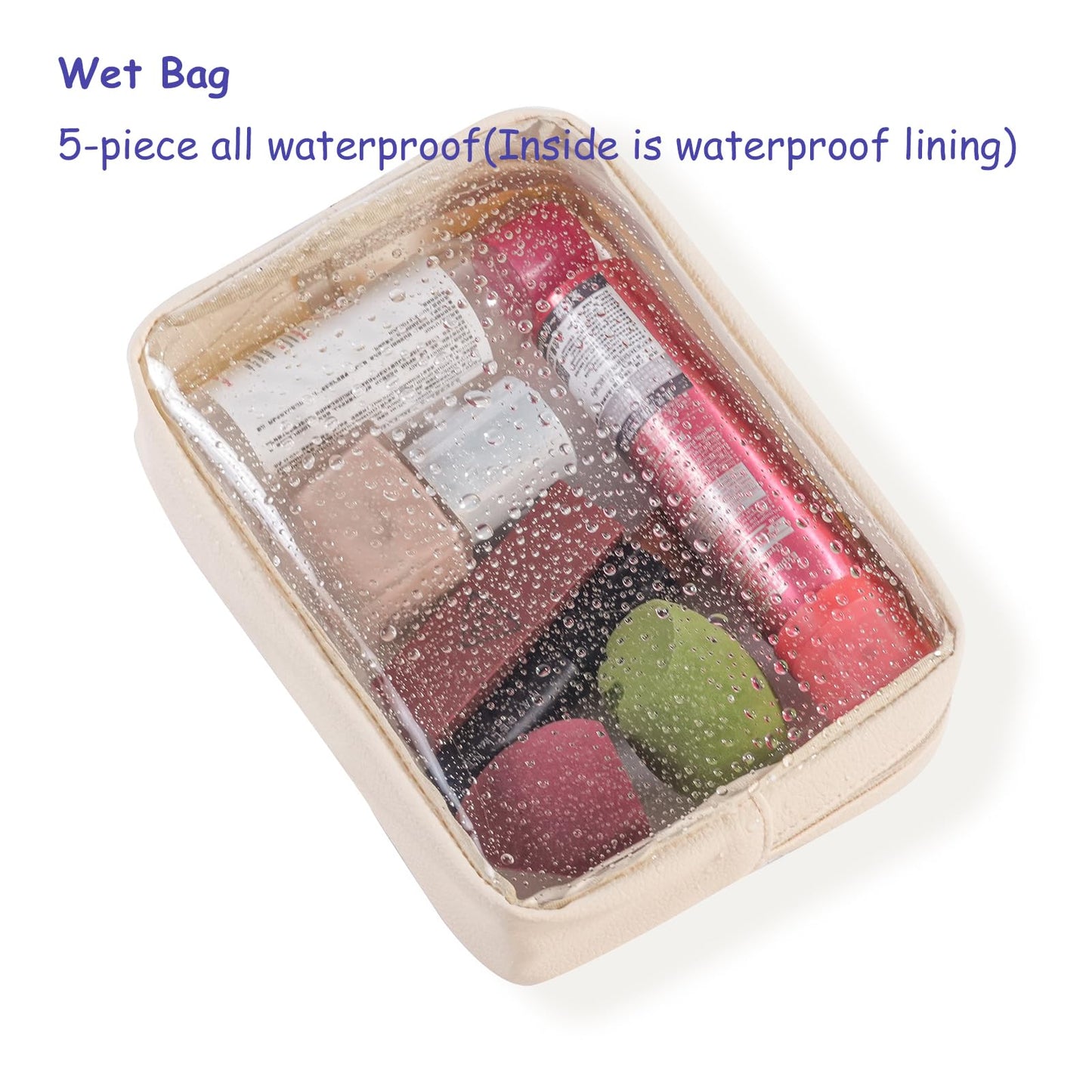 Remobia Hicol TSA Approved 5-Piece Diaper Bag Organizer Pouch Set Clear Waterproof TPU Kids Toiletry Storage Set Travel Packing Clutch Cube Bags for Baby Nursing(Cream leather)