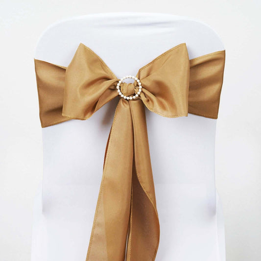 Efavormart 5 PCS Gold Polyester Chair Sashes Covers Tie Bows for Wedding Events Decor Chair Bow Sash Party Decor Supplies - 6x108