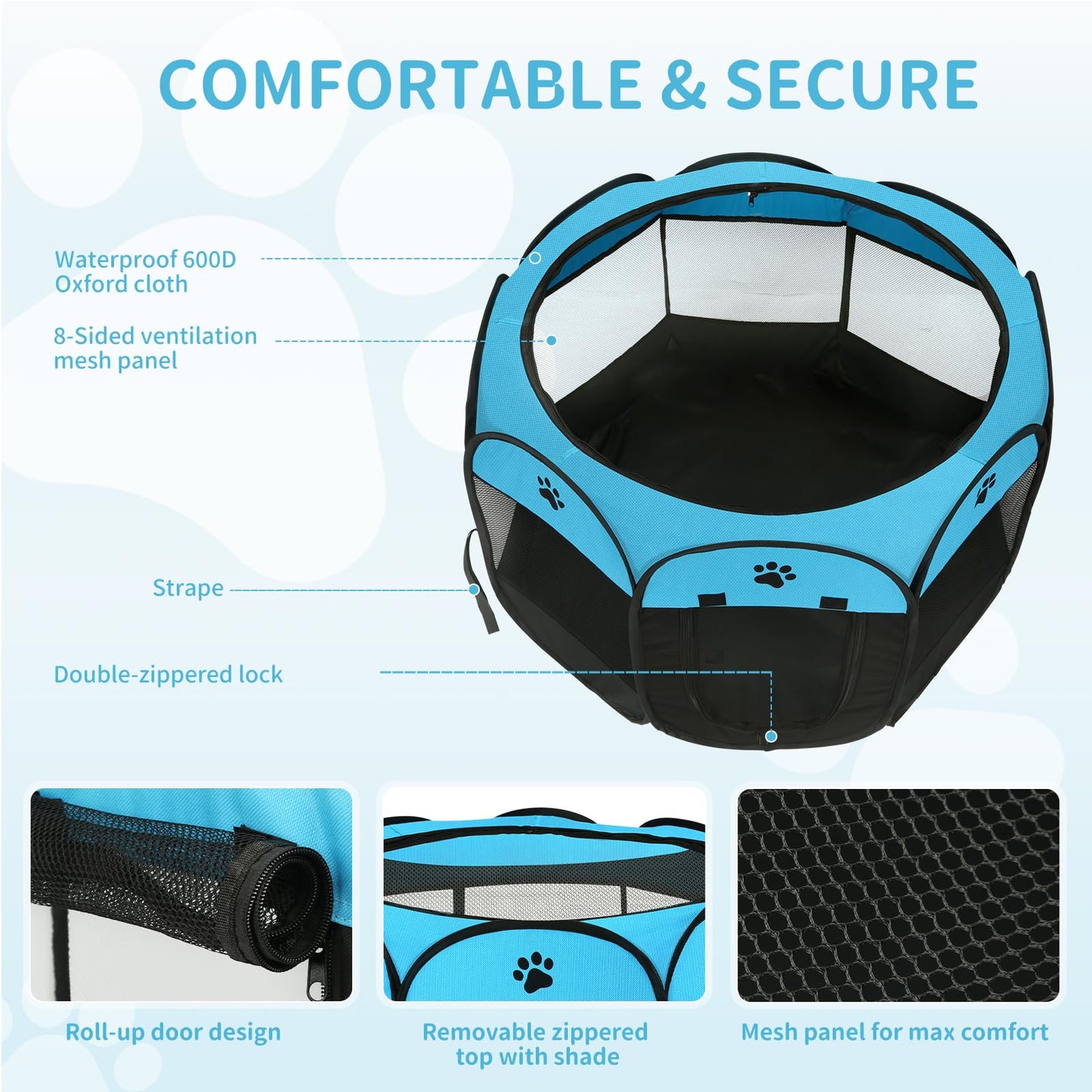 Pet Cat Playpen for Indoor Cats Enclosed, Portable Foldable Dog Playpen Outdoor with Zipper Top Cover Door for Dogs, Cats, Small Animals
