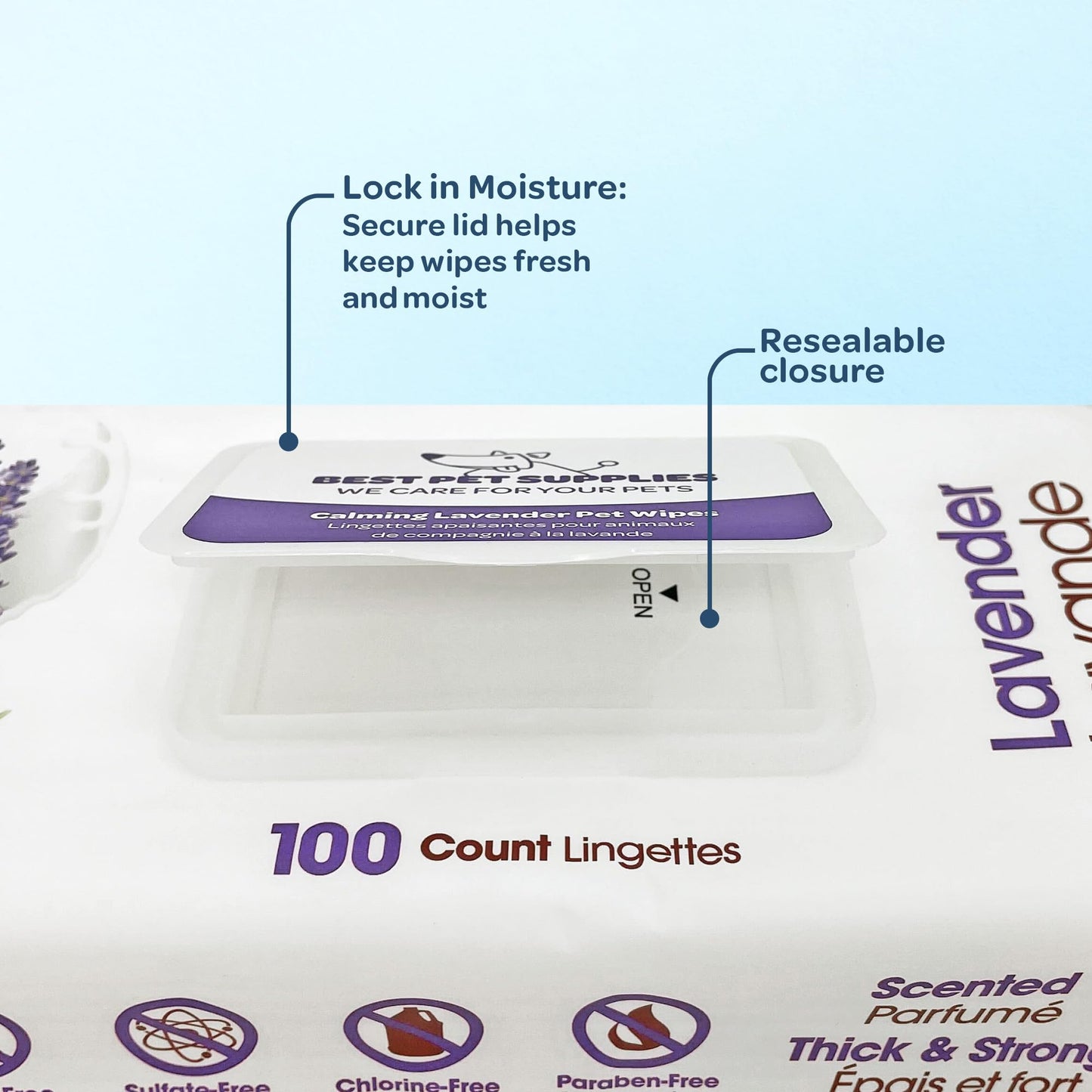 Best Pet Supplies Pet Wipes for Dogs - Dog Wipes Cleaning Deodorizing, for Coats, Ears, Paws - Calming Lavender, Aloe Vera, 100 Count