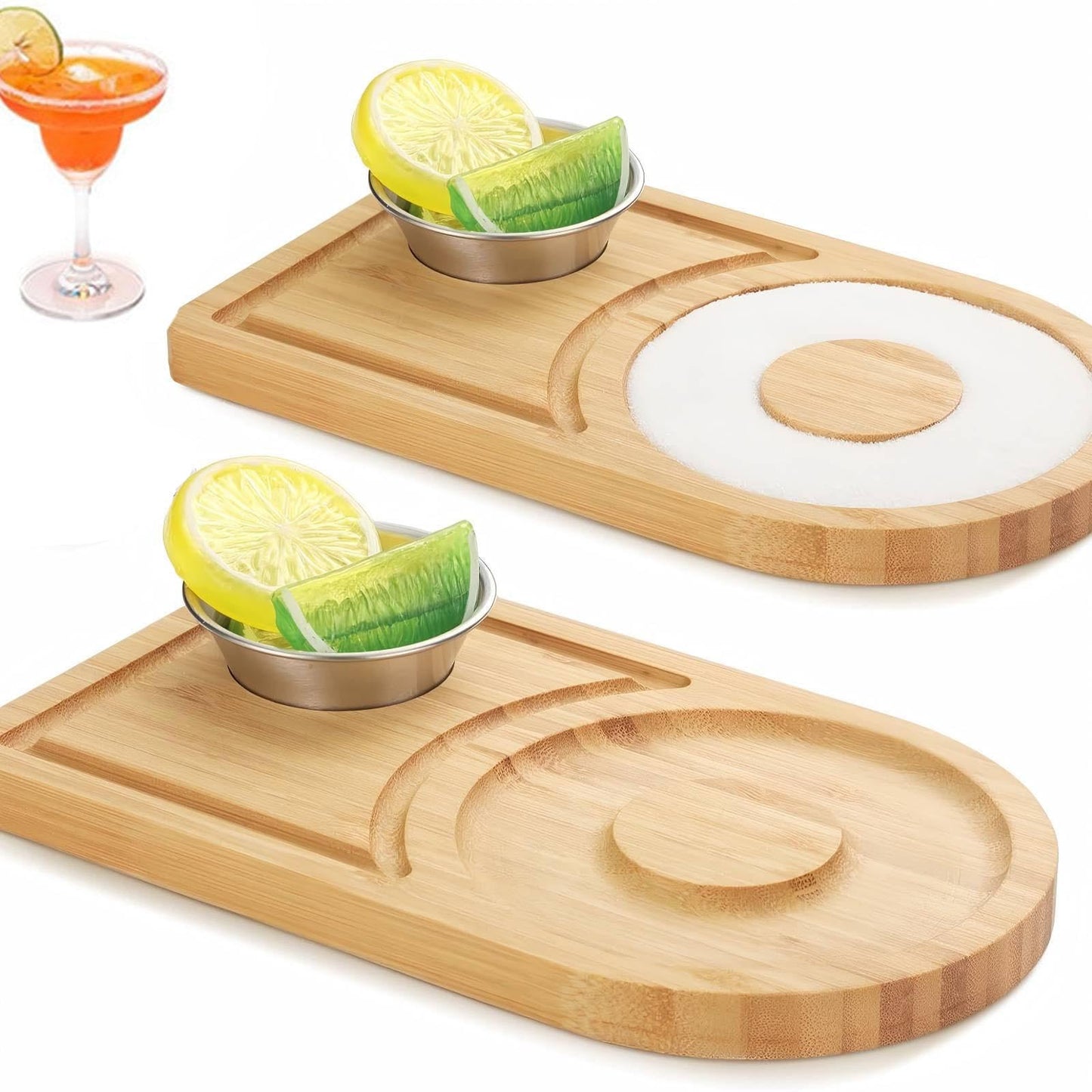 Margarita Salt Rimmer 2PCS, HOMOMSAE Bamboo Wood Cocktail Rimmer Set for Wide Glasses up to 4.5 Inches(Excluding Salt Bowl)