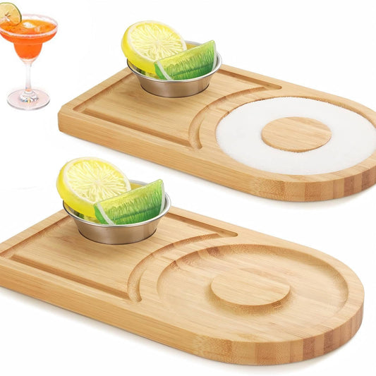 Margarita Salt Rimmer 2PCS, HOMOMSAE Bamboo Wood Cocktail Rimmer Set for Wide Glasses up to 4.5 Inches(Excluding Salt Bowl)