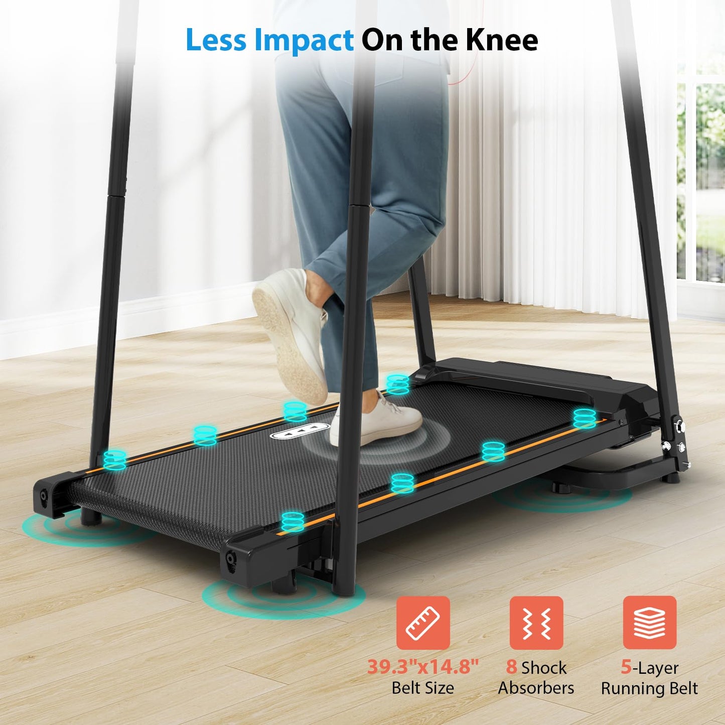 CIIHI Walking Treadmill for Senior - 300 Lbs Capacity Foldable Senior Treadmill with Long Handrails - Home Recovery Fitness Exercise Walking Machine for Elder with Phone & Cup Holder