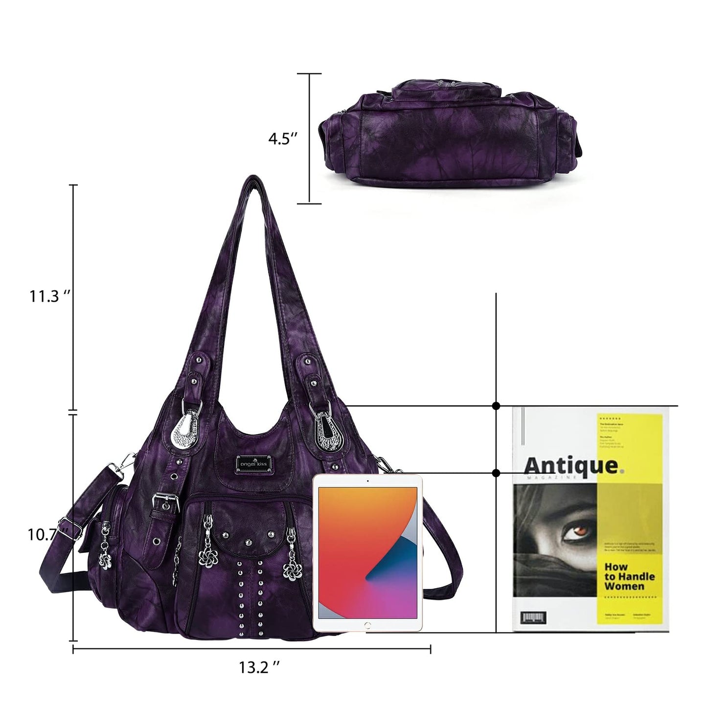 Angel Kiss Women's Soft PU Leather Large Hobo Handbag for Ladies Purse, Purple