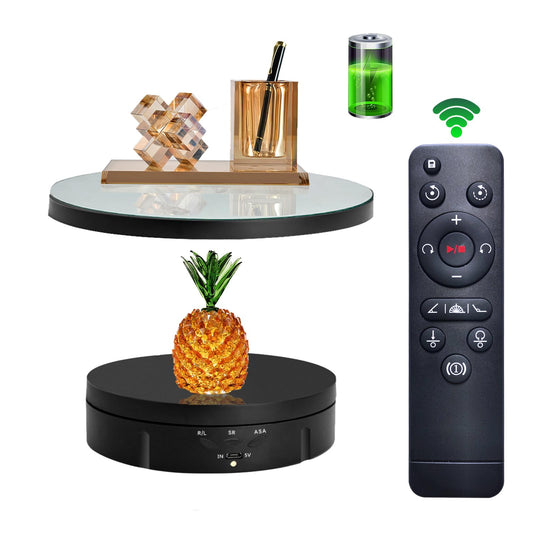 JAYEGT 2 in 1 Motorized Rotating Display Stand with 5.74/8.66 inch Replacement Mirror Cover，Max 22lbs Load，360 Electronic Turntable for Photography Products (2 in1 / Black/with Remote Controller)