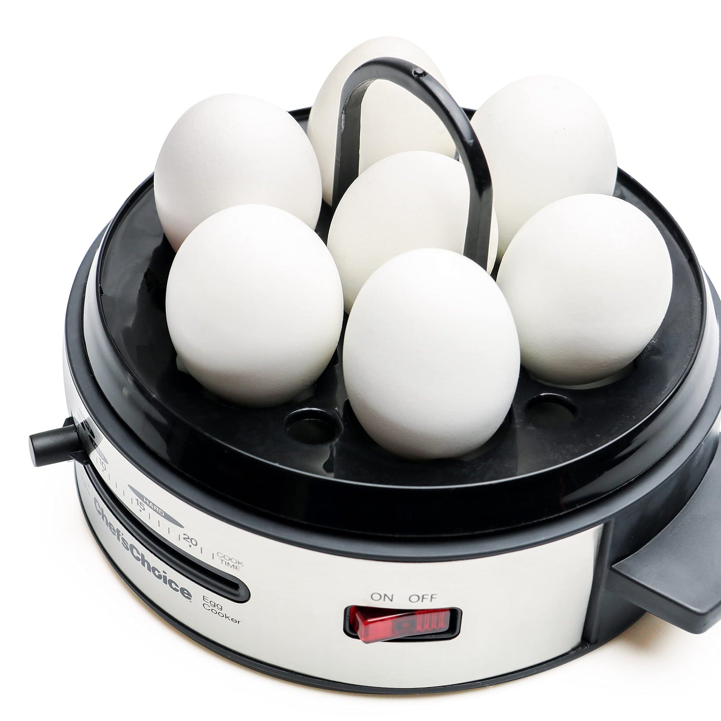 Chef'sChoice Automatic Electric Egg Cooker 7-Egg Capacity with Electronic Timer, Audible Signal & Nonstick Stainless Steel Design Hard-or Soft-Cook 7 or 3 Poached or Scrambled, 350-Watts, Metallic