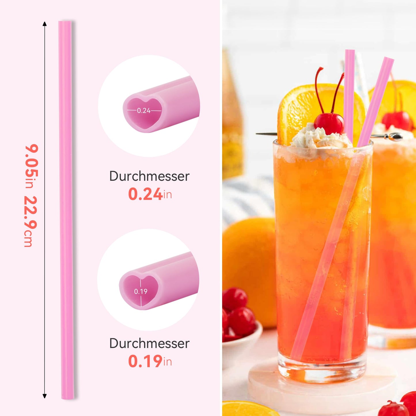 Prurex 50pcs Heart Shaped Pink Straws 8mm Individually Wrapped Disposable Drinking Straws for Galentine's Brunches,Cocktail, Birthday Parties, Pastel Weddings & Bridal Shower Decorations