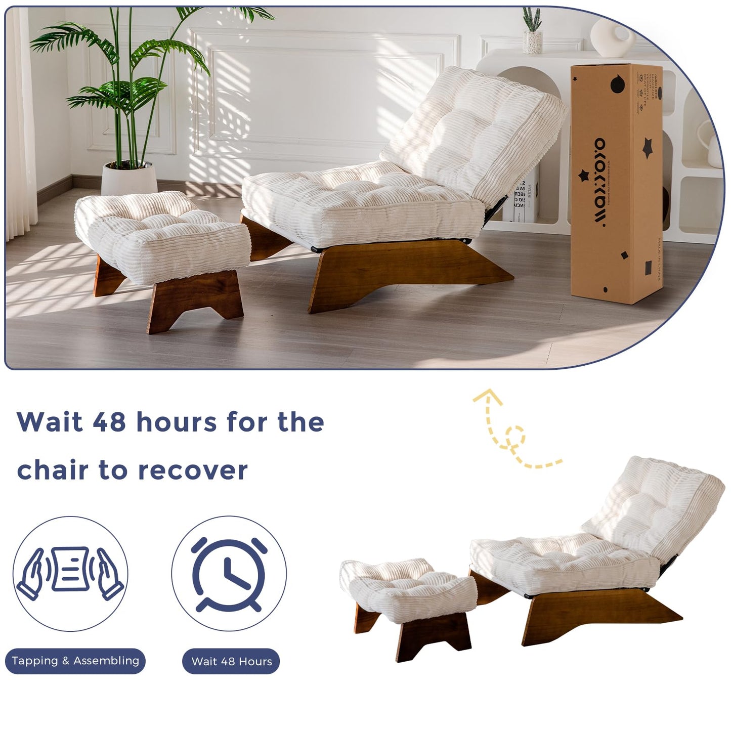 MAXYOYO Accent Chair with Ottoman Adjustable Backrest, Tufted Living Room Chair Upholstered Lounge Chair with Footrest Set, Modern Chair Cozy Reclining Chair for Reading Room, Beige