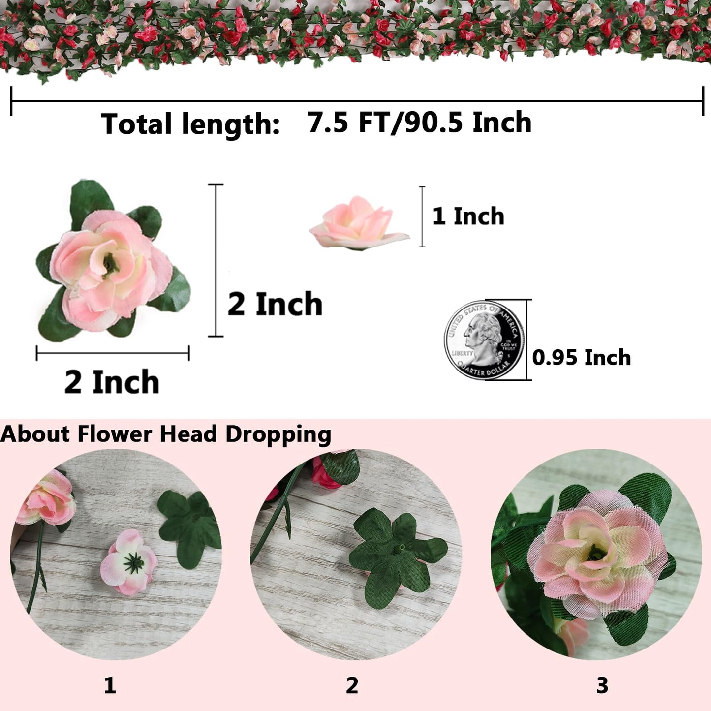 AWARDSEN 5PC 41FT Spring Flower Garland Pink Fake Flower Vine Artificial Flowers Garland Hanging Vines with Flowers Strings Wedding Decoration Spring Flower Garlands